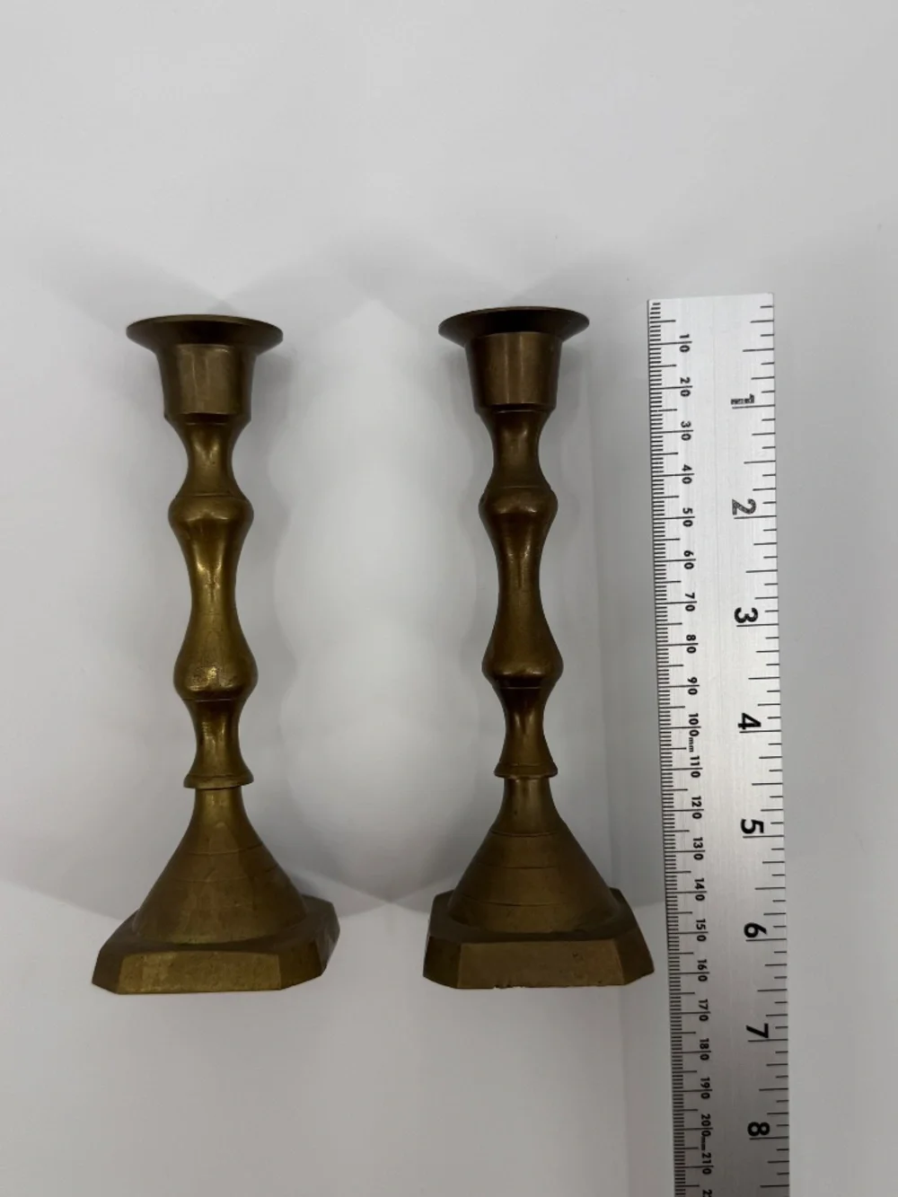 Vintage Solid Brass Candlestick Holders Pair 7